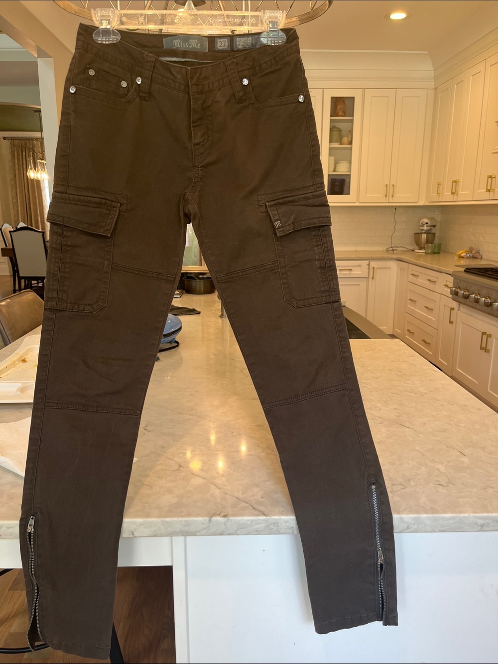 Miss Me Chocolate Brown Cargo Stud Jeans